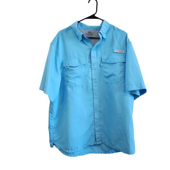 Real Tree Fishing Short Sleeve Vented Fishing Shirt Button Up Turquoise Size XL - Picture 1 of 11